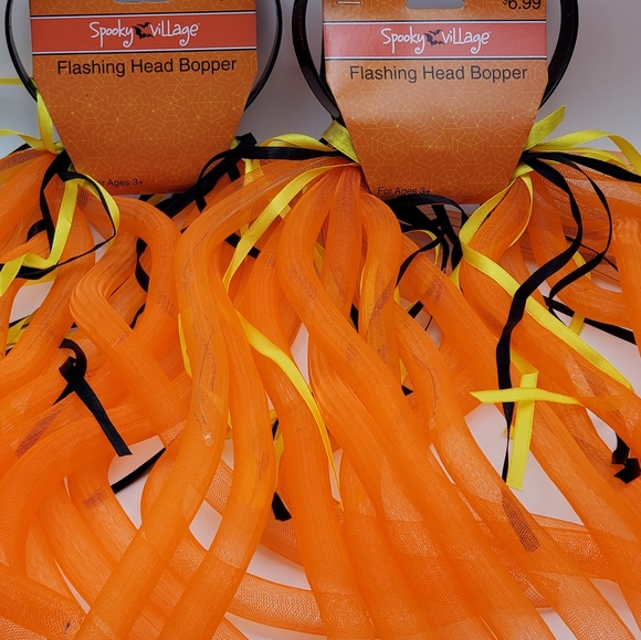 Set Of 2 Halloween Flashing Head Boppers Spooky Village New Orange Black Yellow - Picture 2 of 6
